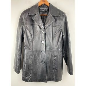 Vintage JLC size Medium Women’s Black Genuine Leather Button Up Jacket